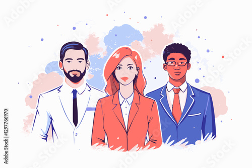 Diversity in Business: Multiracial Team Collaboration Illustration in Professional Attire