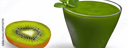 Refreshing Green Kiwi Smoothie with Mint Garnish and Halved Kiwi Fruit