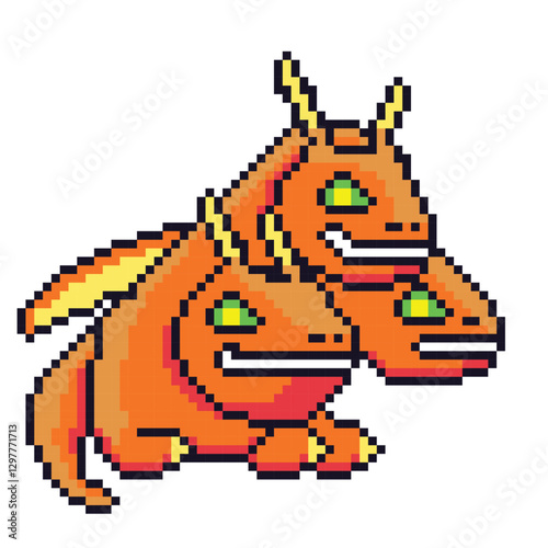Pixel art 64bit three-headed dragon photo