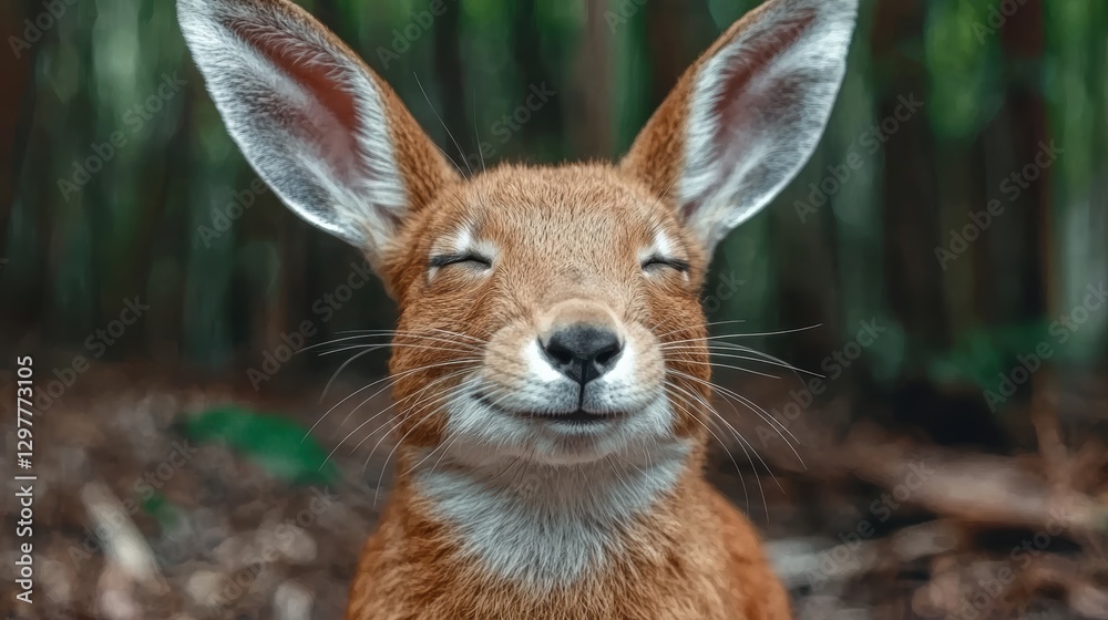 A smiling fox with rabbit ears in a forest. A smiling fox with rabbit ears in a forest.