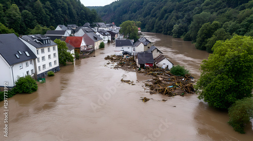 Flooded European Village, Devastating River Overflow