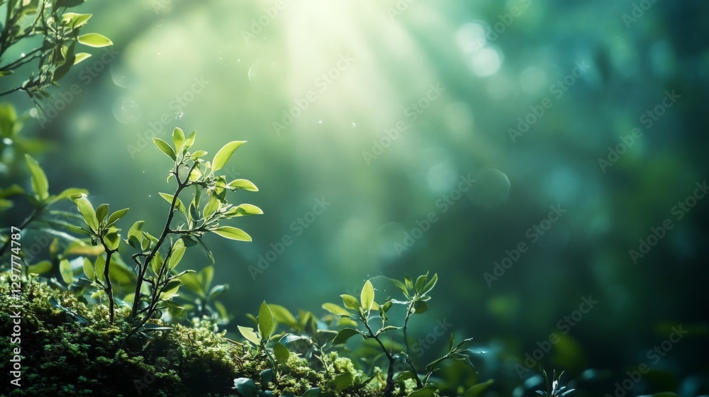 Green foliage and branches with bokeh background, perfect for nature, spring, and growth themes.