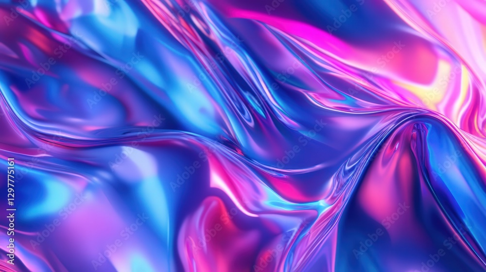 Fototapeta premium holographic foil background with shifting neon glows, morphing between luminous blues, pinks, and violets.