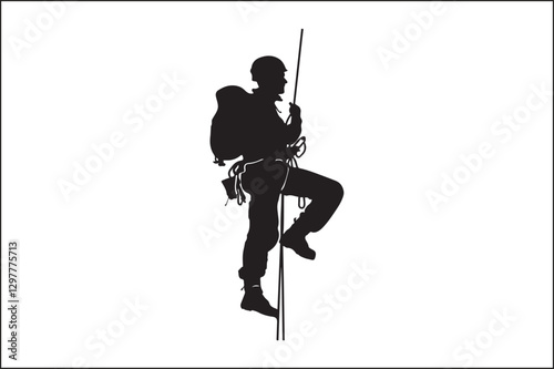 Climbing Adventure: Silhouette of a Rappelling Climber