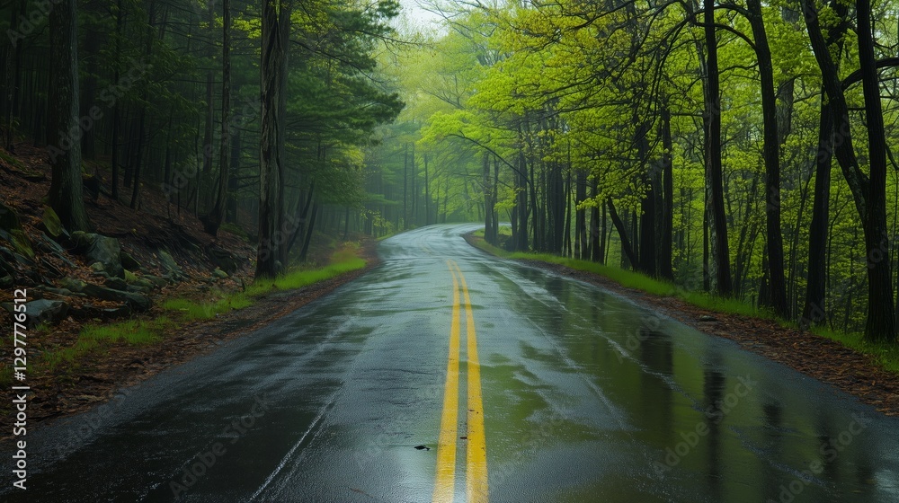 Obraz premium The tranquility of the forest road after the rain