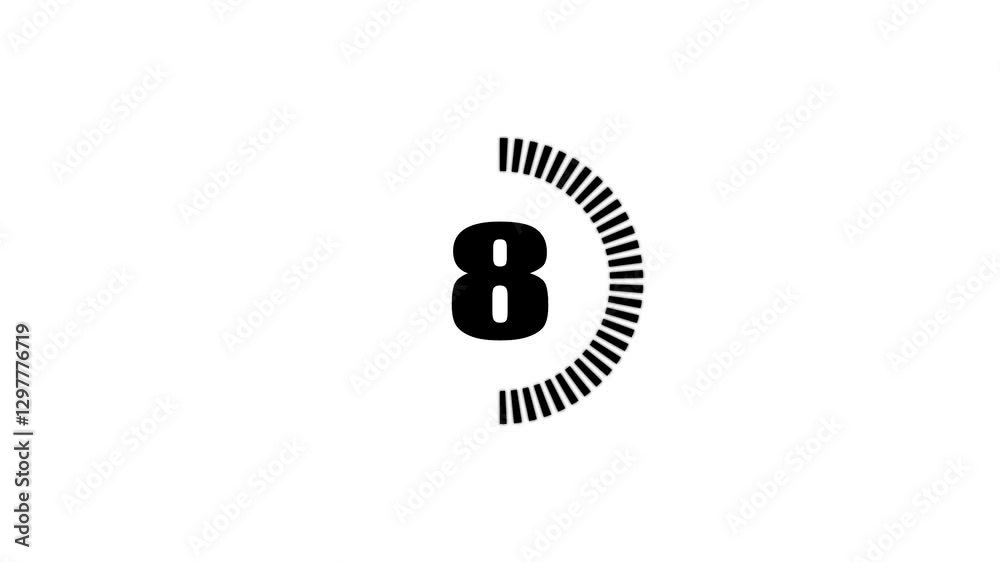 Circle countdown timer 10 sec animation, 10 second count down timer with circle,Countdown timer for 10 to 0 seconds for video overlay with black screen.