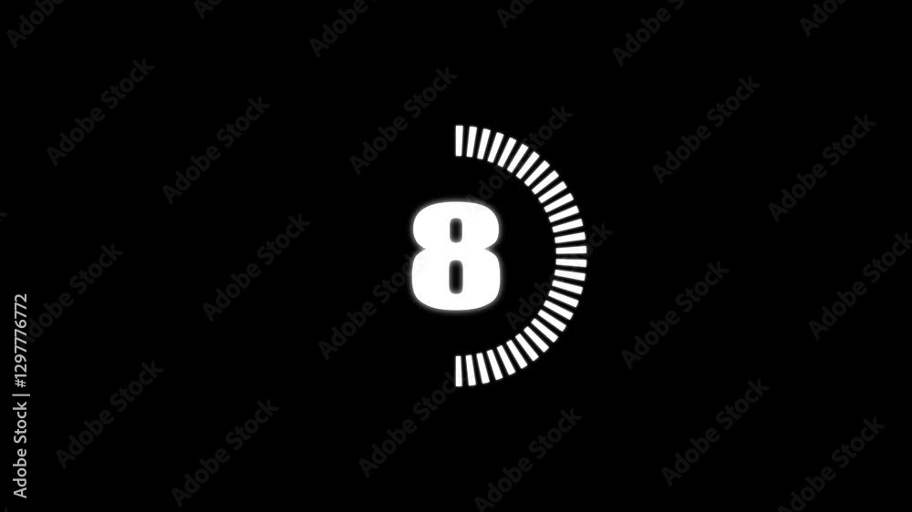 Circle countdown timer 10 sec animation, 10 second count down timer with circle,Countdown timer for 10 to 0 seconds for video overlay with black screen.