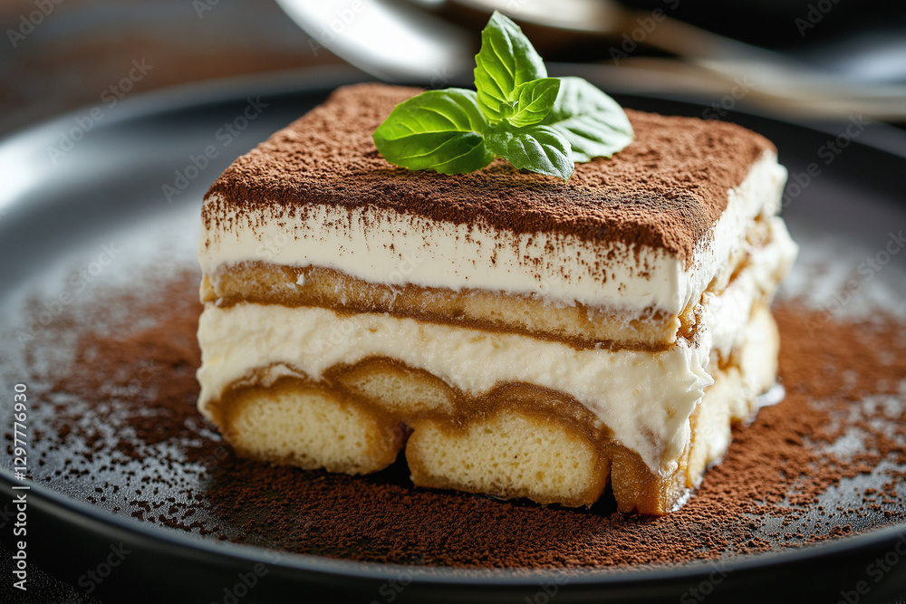 Piece of chocolate cake with cream on a plate Piece of chocolate cake with cream on a plate