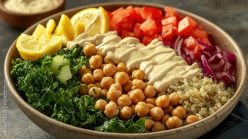 nutrient-dense quinoa and chickpea salad with a lemon-tahini dressing, packed with plant-based protein nutrient-dense quinoa and chickpea salad with a lemon-tahini dressing, packed with plant-based protein