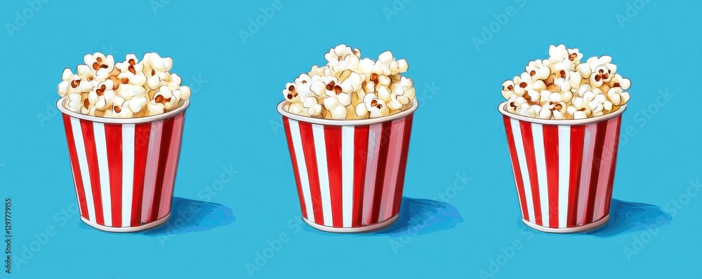 Obraz premium Striped Popcorn Buckets: A Delicious Movie Snack