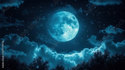 Eerie background of a cloud-filled sky under moonlight.