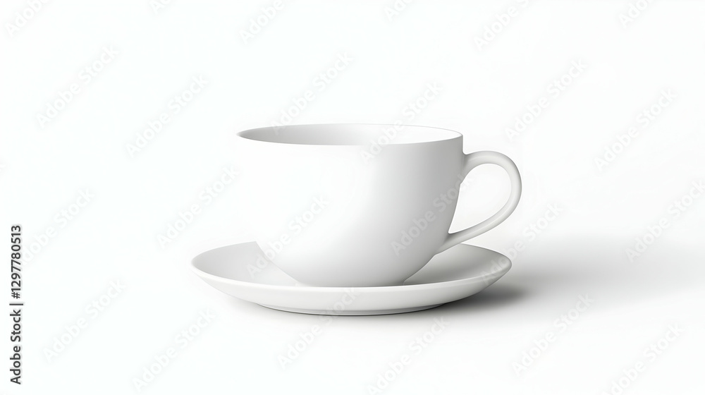 Elegant White Cup and Saucer on Minimalist Background Elegant White Cup and Saucer on Minimalist Background