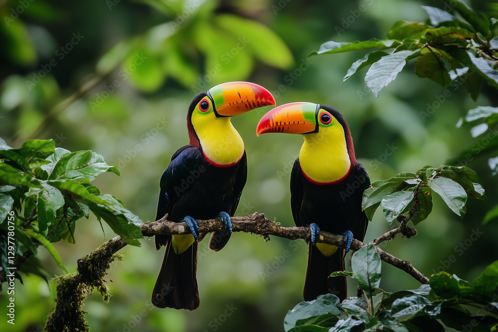 A Keel-Billed Toucan Perched on Branch – Vibrant Wildlife in Costa Rica A Keel-Billed Toucan Perched on Branch – Vibrant Wildlife in Costa Rica