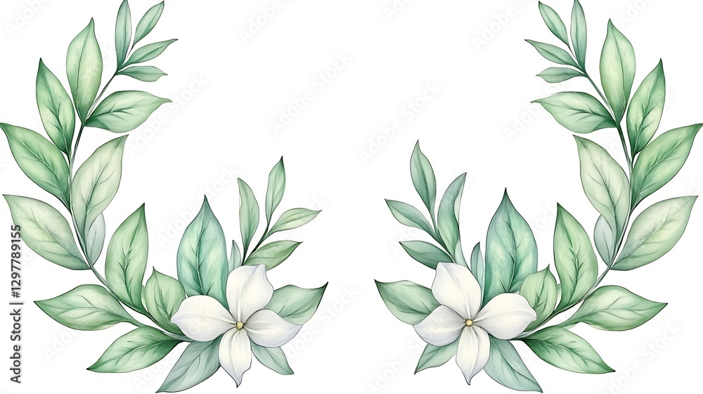 Floral frame with flowers and green leaves around Floral frame with flowers and green leaves around