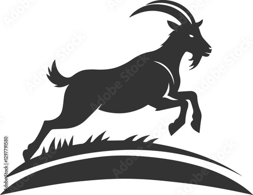 Goat running uphill with power animal vector silhouette