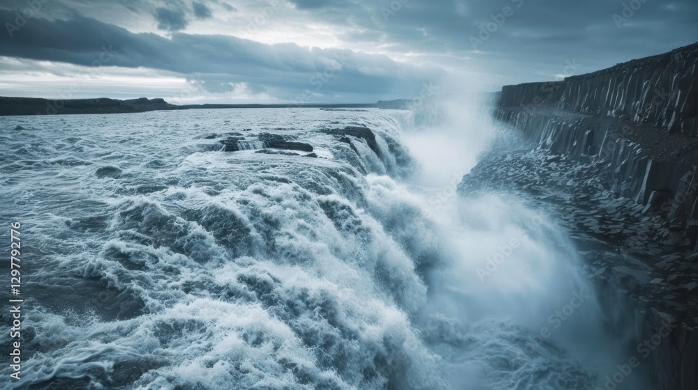 Powerful large river waterfall with lots of water flow landscape. AI generated image Powerful large river waterfall with lots of water flow landscape. AI generated image
