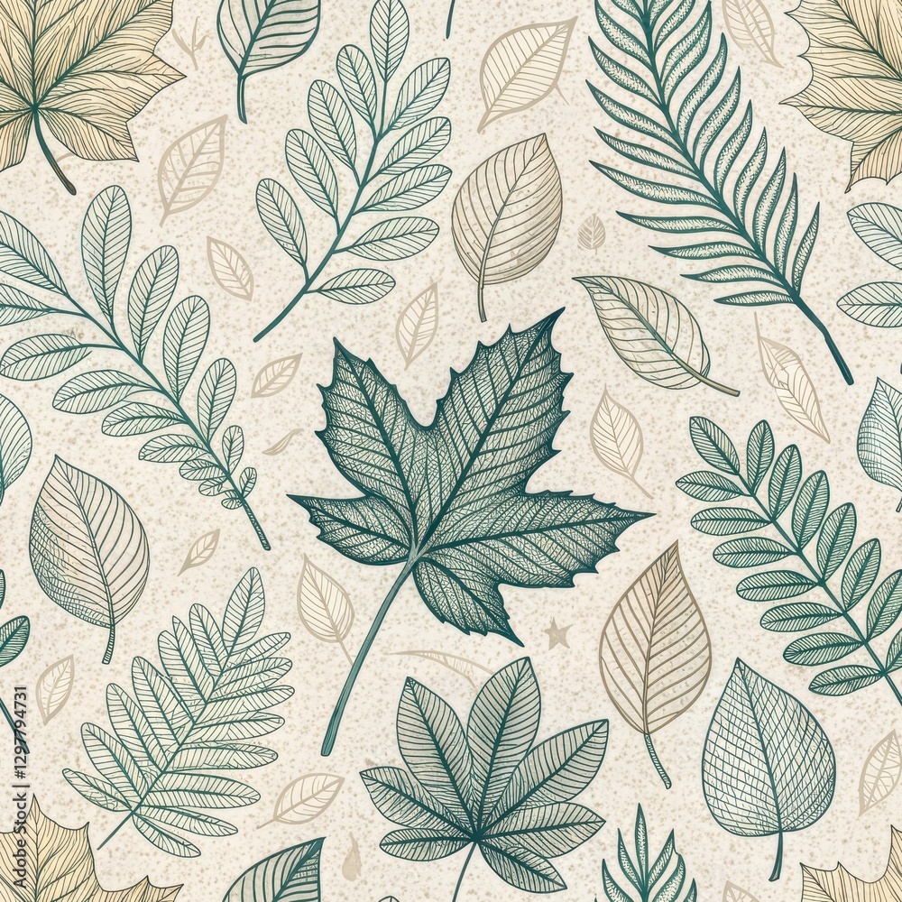 Fototapeta premium Seamless Leaf Patterns in Nature Artistic Design Botanical Illustration Serene Environment Top View Organic Aesthetics