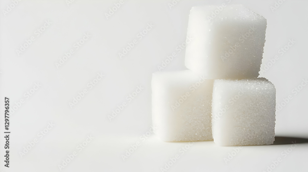Stack Of White Sugar Cubes With Sparkling Crystals On White Background Stack Of White Sugar Cubes With Sparkling Crystals On White Background