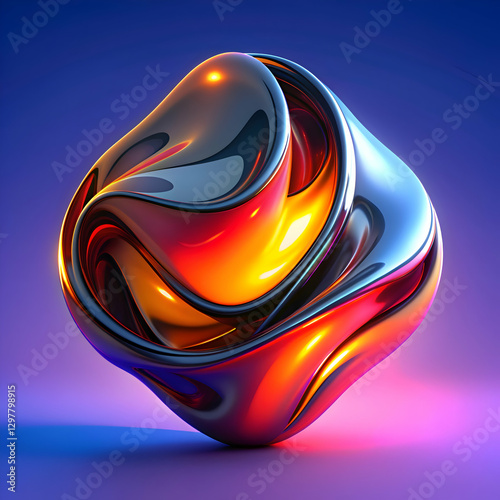 Abstract 3D Render. Glossy Metallic Orb with Vibrant Gradient