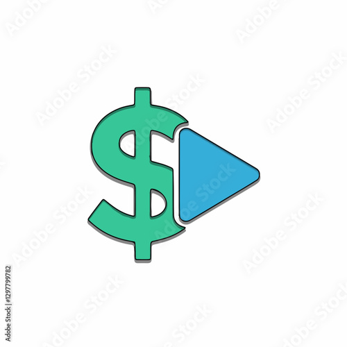 Dollar sign and play button icon for monetized video content streaming services and online earning platforms
