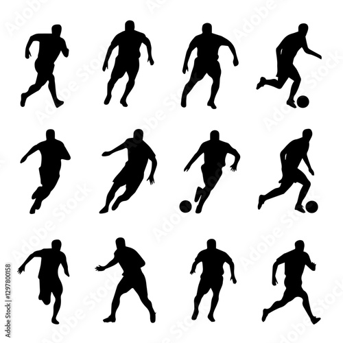 Dynamic soccer movement icons with athletic football player silhouettes
