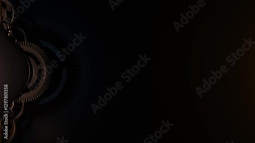Shiny spinning gold gear wheel rotating in dark space with intricate design and dynamic motion loop animation