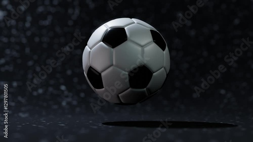 Slow Motion Bouncing Soccer Ball on Dark Background with Dynamic Motion and High-Tech Aesthetic Loop Animation