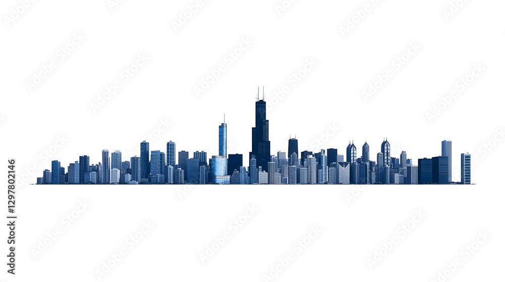 Naklejka premium Urban Cityscape with Skyscrapers Against a White Background