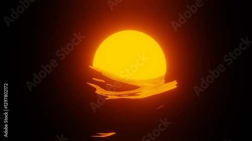 Sunset with Ocean Wave Seamless Geometric Abstract Design and Dynamic Flow in 3D Animation Loop Animation