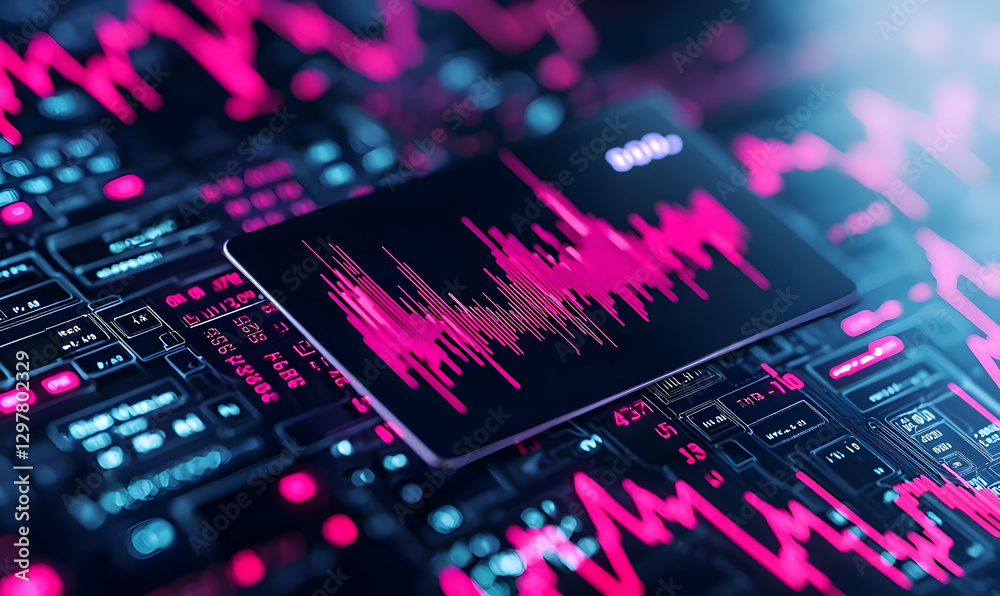 Abstract Data Visualization with Sound Wave and Digital Background Abstract Data Visualization with Sound Wave and Digital Background