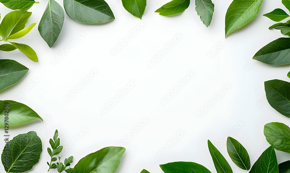 Naklejka premium Fresh Green Leaves Frame with White Space for Text or Design