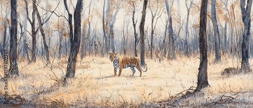 Tiger in a sun-dappled forest clearing