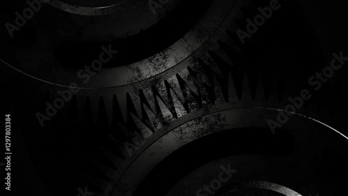 Two Dark Cog Wheels Spinning with Intricate Geometric Design and Depth in 3D Animation Loop Animation