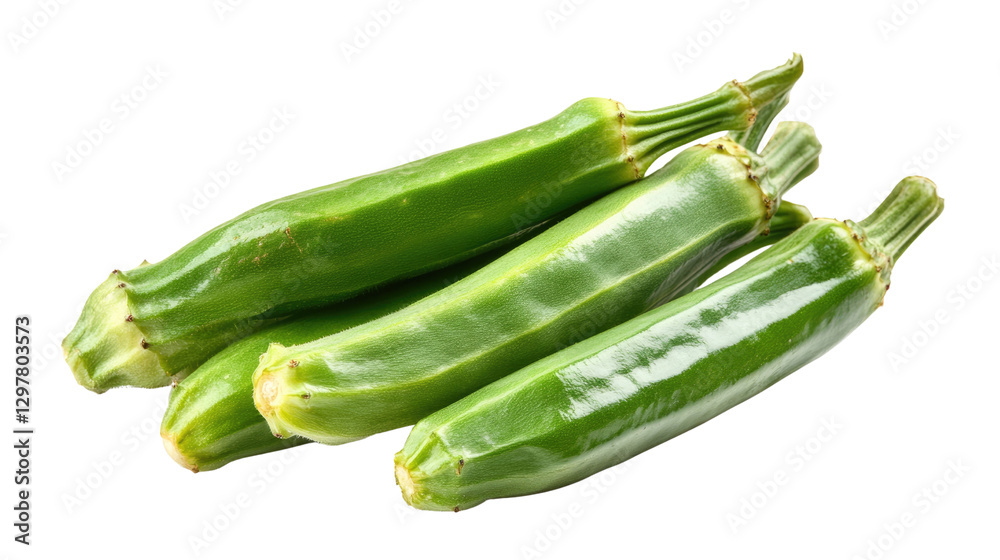 Fresh Okra: A close-up studio shot of a bunch of fresh okra, showcasing their vibrant green color and unique texture. Fresh Okra: A close-up studio shot of a bunch of fresh okra, showcasing their vibrant green color and unique texture.