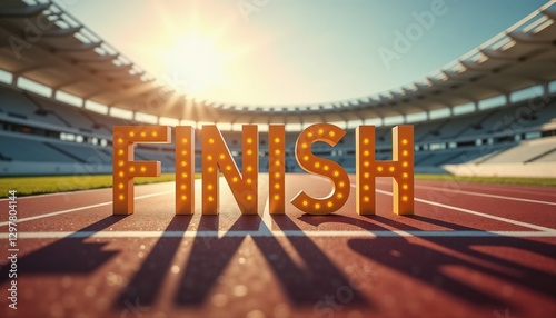 Large FINISH sign on a running track