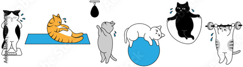 Exercising fat cats illustration vector design