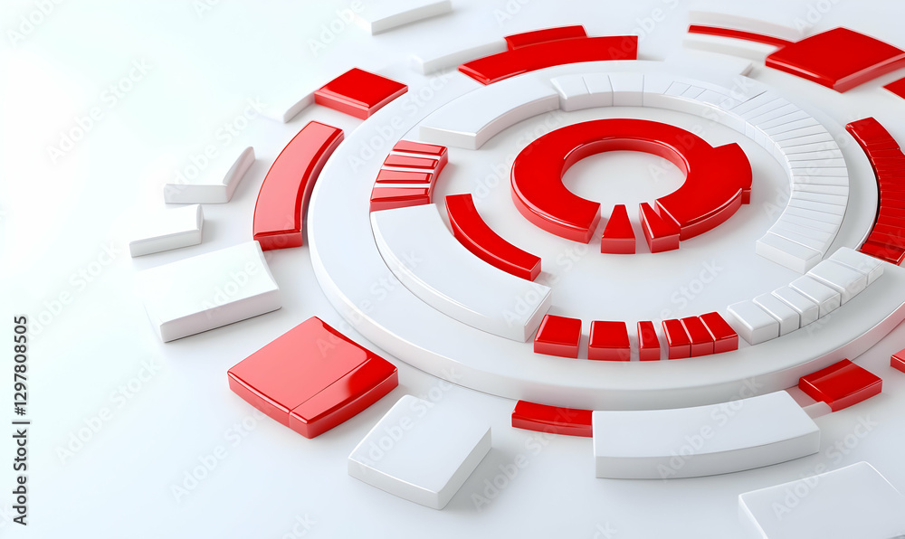 Abstract Circular Composition with Red and White Geometric Shapes Abstract Circular Composition with Red and White Geometric Shapes