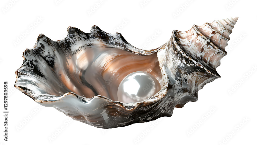 Naklejka premium Beautiful conch shell with a pearl inside isolated on white background .PNG