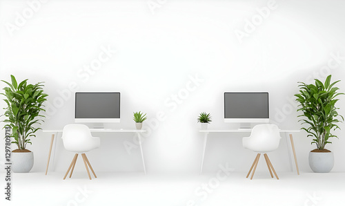 Modern Minimalist Office Design with Two Desks and Plants