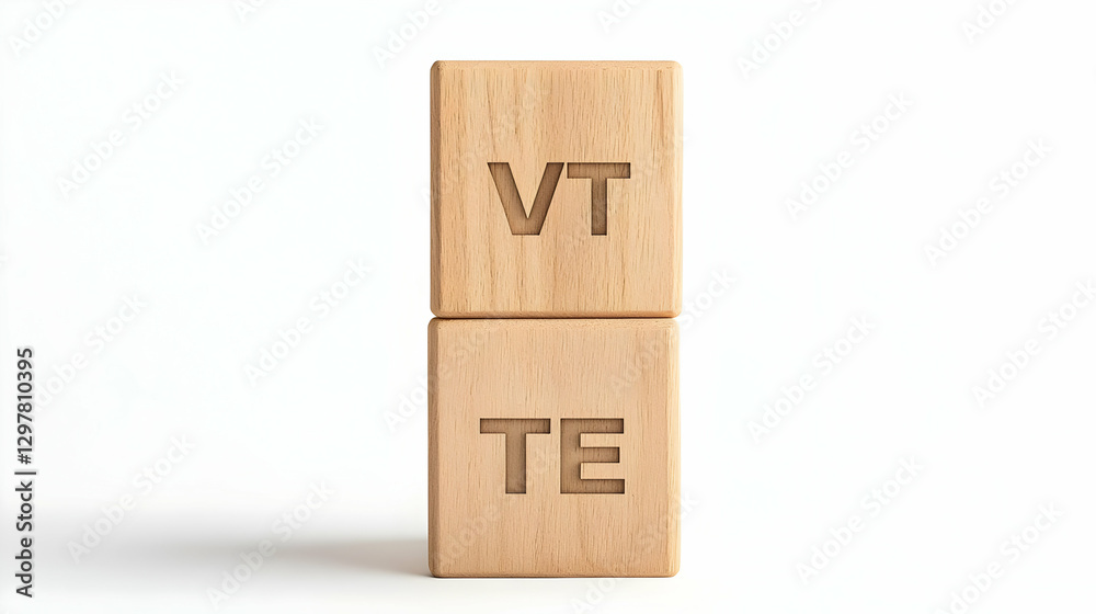 Obraz premium Wooden Block Letters with VT and TE on a Light Background