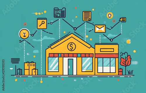 Modern Business Illustration showcasing digital marketing and communication strategies
