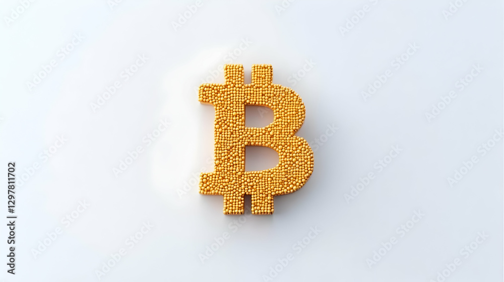 Obraz premium Golden Bitcoin Symbol Made of Small Yellow Balls on Light Background
