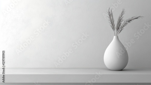 A minimalist porcelain vase with a smooth matte finish, placed on a modern shelf