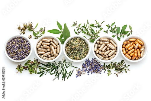 a bowl of pills and flowers