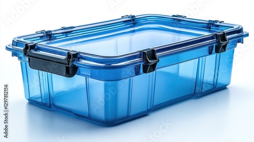 Transparent Blue Plastic Storage Container with Lid and Clasps