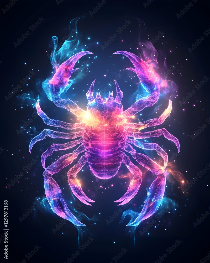 Obraz premium Glowing Scorpion, cosmic background