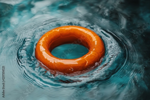 Bright Orange Flotation Ring Floating in Tranquil Water on a Calm Day