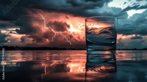 Tempestuous tranquility water glass reflects a stormy sky landscape scenery