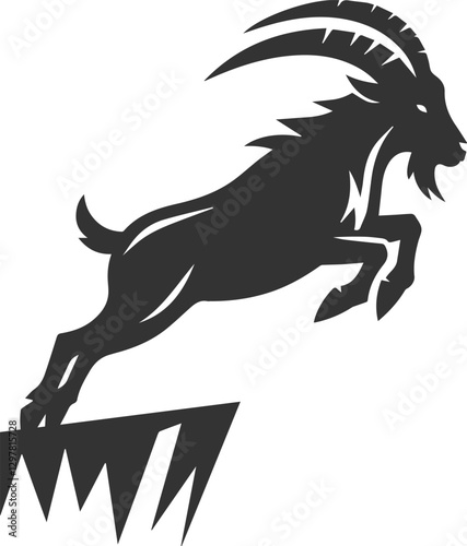 Goat leaping downwards from a ledge animal vector silhouette