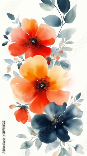 Bright Floral Arrangement With Vibrant Colors Featuring Red, Orange, and Blue...